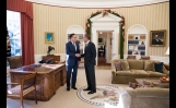 President Obama and Former Massachusetts Gov. Romney Talk in the Oval Office