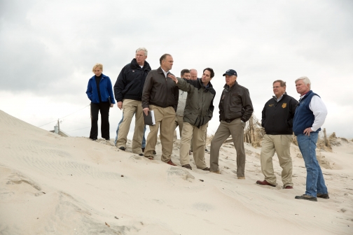 Vice President Joe Biden is led on a tour by Seaside Park Mayor Robert Matthies 