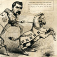 Detail of a political cartoon showing a man and a horse.