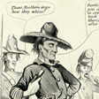 Detail of a political cartoon showing a man in a wide brimmed hat.