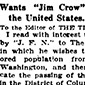 Wants 'Jim Crow' Law All Over the United States -  article from The Washington Times, February 22, 1915