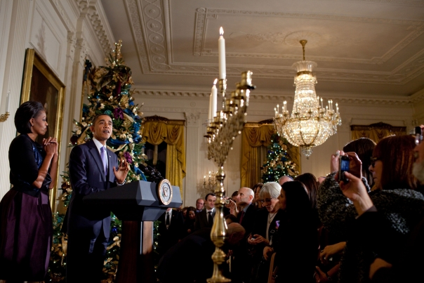 The President And First Lady In Hanukkah Candle Ceremony