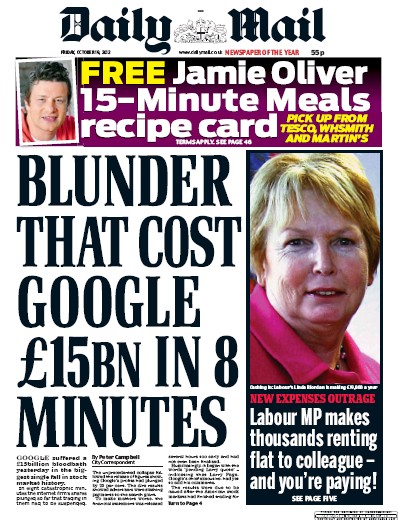 Today's front page: blunder that cost Google £15BILLION in EIGHT minutes