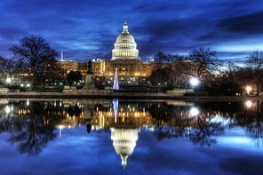Washington, DC - December, 22: High digital range views of various street scenes on the longest night of the year on December, 22, 2011 in Washington, DC. Pictured, the sky lightens at dawn behind the US Capitol building. (Photo by Bill O'Leary/The Washington Post)
