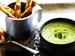 Pea and courgette soup with cheese straws