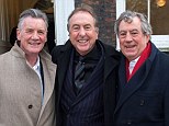 Reunited: Michael Palin, Eric Idle and Terry Jones pictured today ahead of the High Court case in a dispute over the hit musical Spamalot