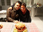Adam Richman and Martha in front of the enormo-burger