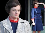 Retro chic! Elisabeth Moss dons 60s costume as she shoots scenes for new Mad Men series