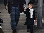 Mini model: Chanel's métiers d¿art show in Scotland last night saw Hudson Kroenig, 4, take his third trip down the runway for Chanel with his father, model Brad Kroenig