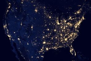 This NASA image from a composite assembled from data acquired by the Suomi NPP satellite in April and October 2012 shows the United States at night The image was made possible by the new satellite’s “day-night band” of the Visible Infrared Imaging Radiometer Suite (VIIRS), which detects light in a range of wavelengths from green to near-infrared and uses filtering techniques to observe dim signals such as city lights, gas flares, auroras, wildfires, and reflected moonlight. (AP Photo/NASA)