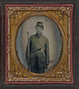 [Unidentified young soldier in Union uniform with bayoneted musket, knife, and revolver] (LOC) by The Library of Congress