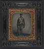 [Unidentified African American soldier in Union uniform with bayoneted musket, cap box, and cartridge box] (LOC) by The Library of Congress