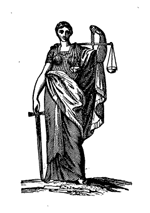 A statue of a female figure, holding scales and a sword.