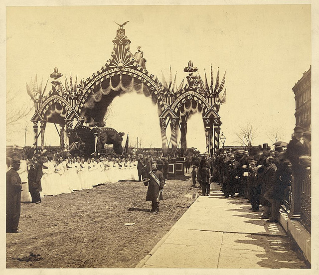 Arch at Twelfth St., Chicago, President Abraham Lincoln's hearse and young ladies (LOC)