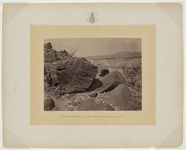 Rock carved by drifting sand, below fortification rock, Arizona (LOC)