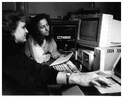 Seibert and Wallis work at a computer