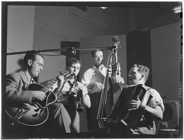 [Portrait of Joe Mooney, Andy Fitzgerald, Gaeton (Gate) Frega, and Jack Hotop, Decca studio, New York, N.Y., ca. Dec. 1946] (LOC)