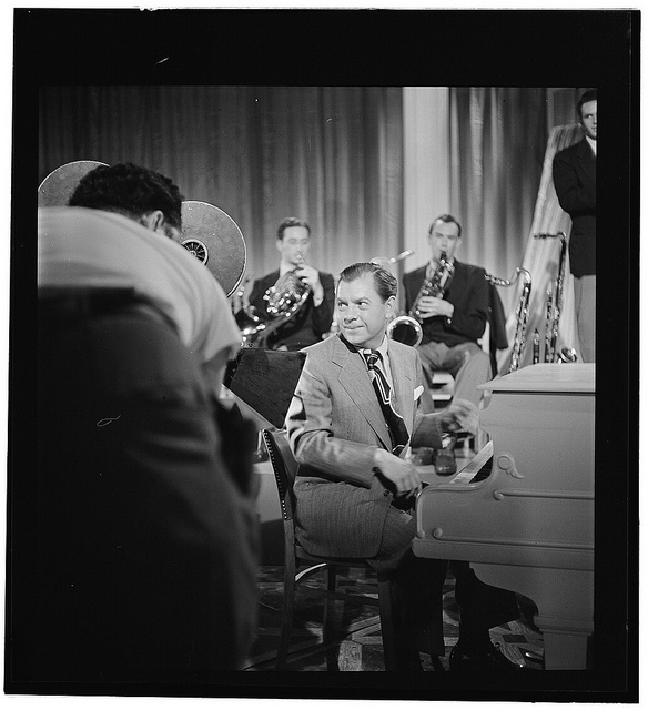 [Portrait of Claude Thornhill, Willie Wechsler, Micky Folus, and Joe Shulman, Columbia Pictures studio, the making of Beautiful Doll, New York, N.Y., ca. Sept. 1947] (LOC)