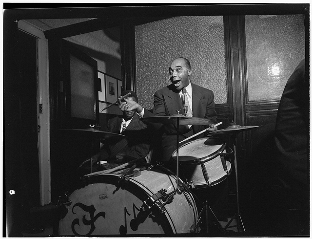[Portrait of Freddie Moore, William P. Gottlieb's office party, Jamaica, Queens, New York, N.Y., ca. 1948] (LOC)