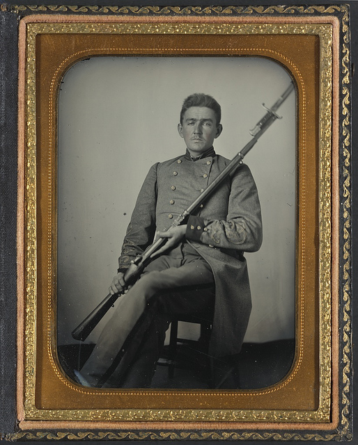 [Captain Daniel Turrentine of Company G, 12th Arkansas Infantry Regiment, in full officers' uniform with musket] (LOC)