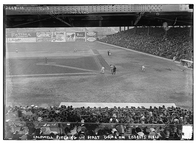 [Ray Caldwell, New York AL, pitching in exhibition game which was the first game at Ebbets Field, April 5, 1913 (baseball)] (LOC)