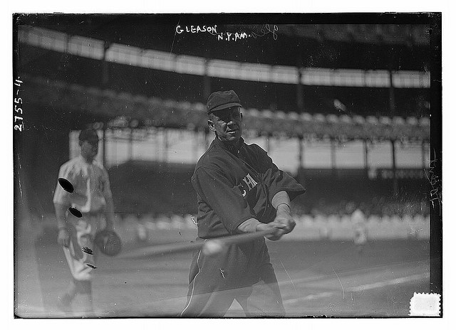 [Unidentified catcher, New York AL, at left and Kid Gleason, Chicago AL, at right at the Polo Grounds, NY (LOC)