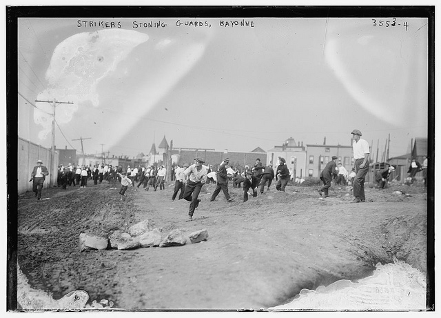Strikers stoning guards, Bayonne  (LOC)