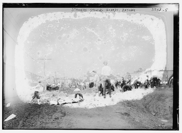 Strikers stoning guards, Bayonne  (LOC)