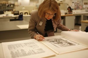 Holly Krueger, a senior paper conservator in the Conservation Division in the Library's Preservation Directorate, led a team in preserving more than 14,000 cartons of material by political cartoonist Herblock. (Photo by Abby Brack)