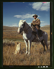 Shepherd with his horse and dog on Gravelly Range, Madison County, Montana (LOC)