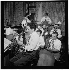 [Portrait of Serge Chaloff, Georgie Auld, Red Rodney, and Tiny Kahn, New York, N.Y., ca. Aug. 1947] (LOC)