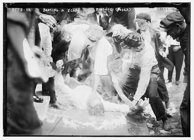 Beating a scab, Bayonne (posed)  (LOC)