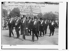 French Ministers at Berteaux funeral. Caillaux, Cruppi, Perrier, Delcasse (LOC)