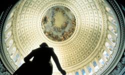 A detail of the Brumidi frescos that decorate the interior of the U.S. Capitol Building dome. 