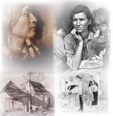 Montage (clockwise from upper left): Vash Gon--Jicarilla by Edward Curtis; Migrant Mother by Dorothea Lange, Farm Security Administration Collection; Woman in dressing room by Ralph Barton, Swann Collection of Caricature and Cartoon; West Martingham Outbuildings, St. Michael's, Talbot County, Maryland, 1936 by Frances Benjamin Johnston, Carnegie Survey