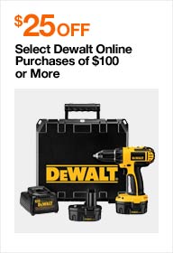 $25 off Select Dewalt Online Purhcases of $100 or More