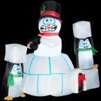 5 ft. Airblown Lighted Animated Snowman in Igloo with Penguins