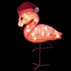 24 in. Pre-Lit 3D Soft Tinsel Pink Flamingo with Santa Hat