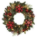 30 in. Pre-Lit Snowflake Artificial Wreath with White Lights