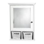 Wood Medicine Cabinet withBaskets in White and Beveled Mirror