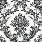 56 sq. ft. Black and White Mid Scale Damask Wallpaper