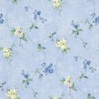 56 sq. ft. Blue Large Floral Trail Wallpaper