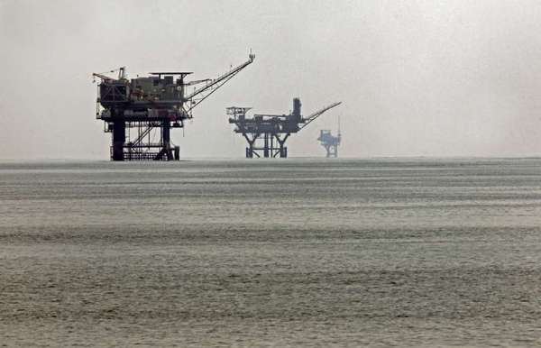 Offshore rigs such as these in the Gulf of Mexico pay federal royalties.