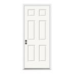 Premium 6-Panel Primed White Steel Entry Door with Brickmould