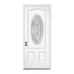 Blakely 3/4-Lite Oval Primed White Steel Entry Door with Brickmould