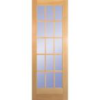 30 in. Clear Pine Wood 15 Lite French Slab Door