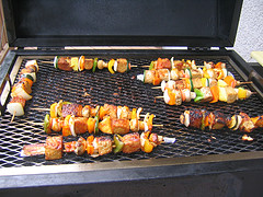 Tempeh kabobs on the grill.  Photo by mache.