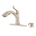 Linden Single-Handle Pull-Out Sprayer Kitchen Faucet in Stainless Steel with Soap/Lotion Dispenser