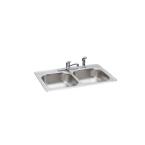Neptune Top Mount Stainless Steel 32 3/8x21 3/8x7 4-Hole Double Bowl Kitchen Sink in Satin