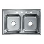 Toccata Self-Rimming Stainless Steel 33 in. x 22 in.x 8.187 in. 4-Hole Double Bowl Kitchen Sink